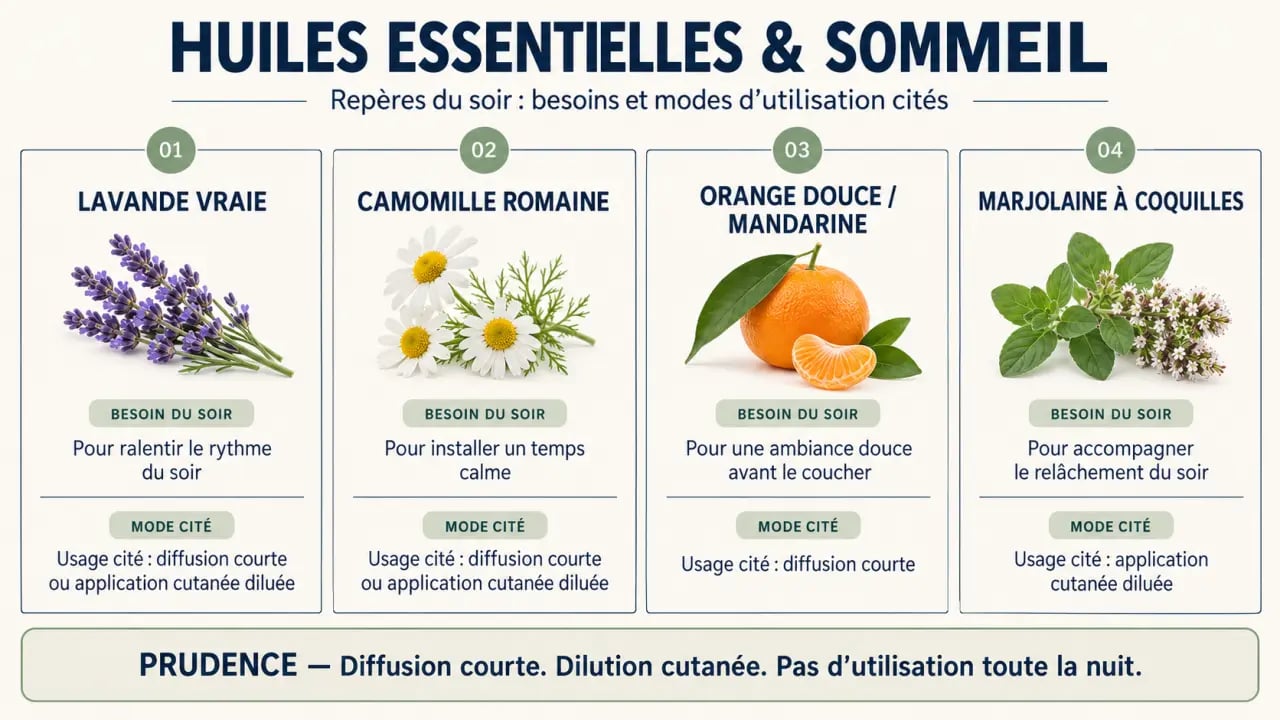 Huile essentielle pour dormir : huiles adaptées, modes d’utilisation et précautions du soir