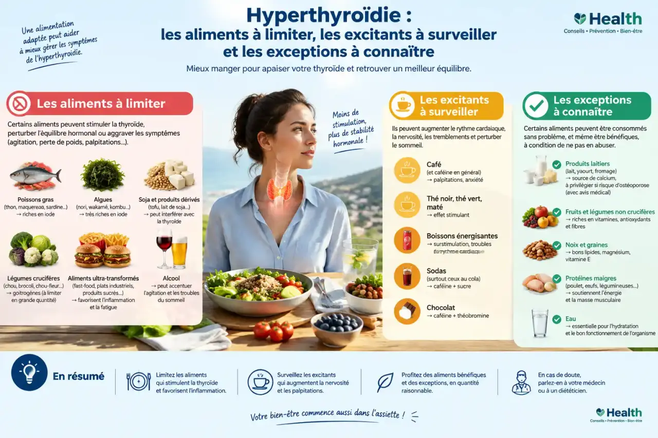 Hyperthyroïdie : les aliments à limiter, les excitants à surveiller et les exceptions à connaître
