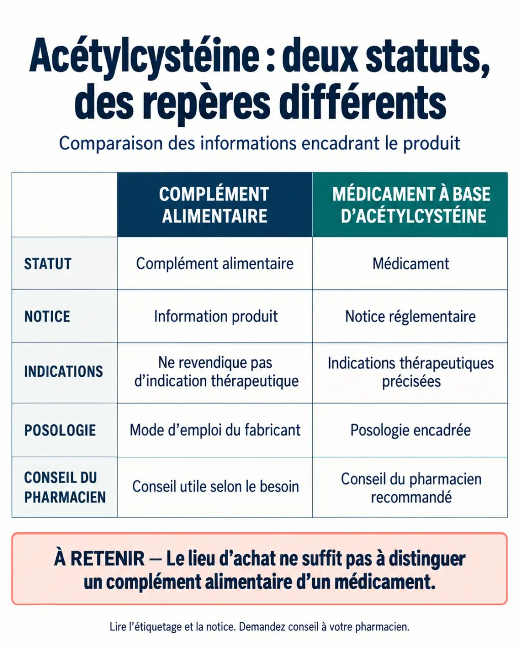 NAC pharmacie : différence entre complément alimentaire et médicament à base d’acétylcystéine