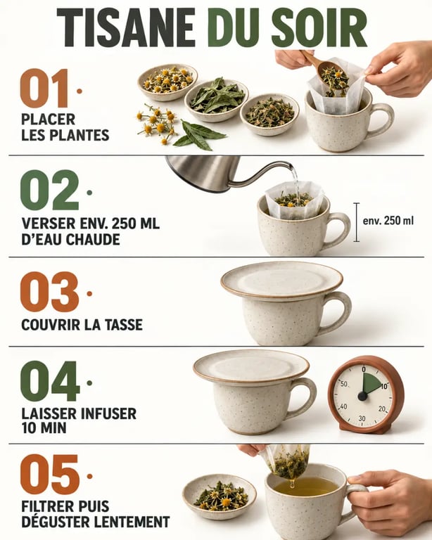 Étapes de préparation d’une tisane pour dormir maison