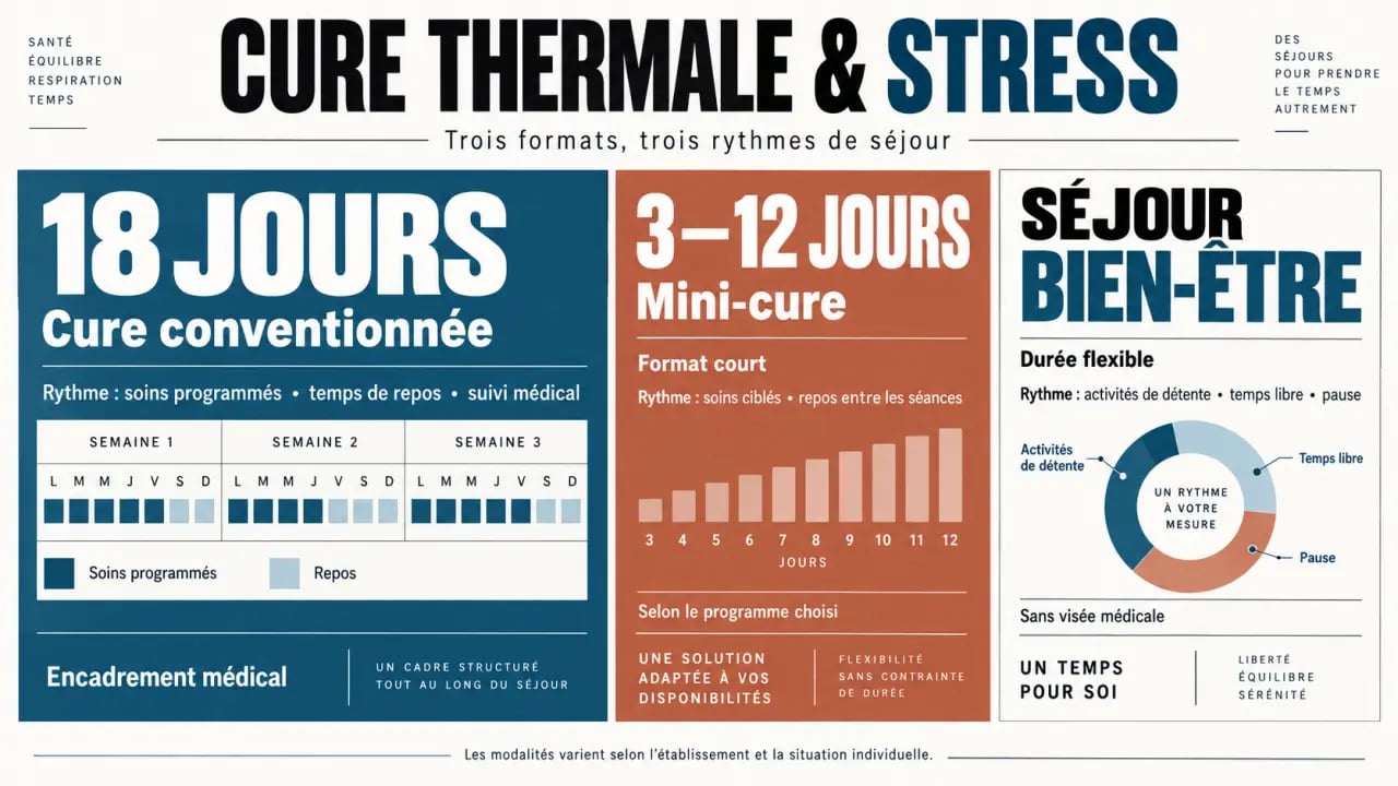 Cure thermale contre le stress : différences entre cure conventionnée, mini-cure et séjour bien-être